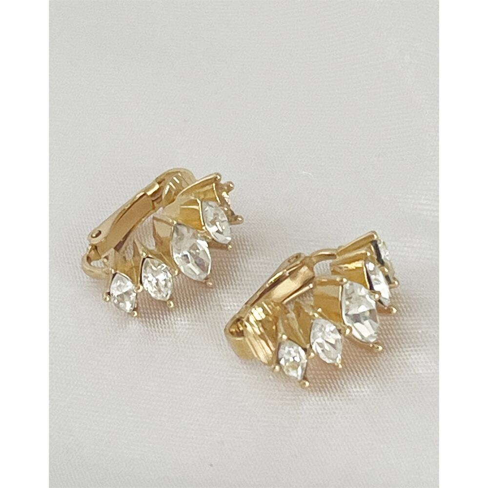 DIOR Gold Tone Earrings Cluster Marquise Cut Crystals Clip On MISSING CRYSTAL